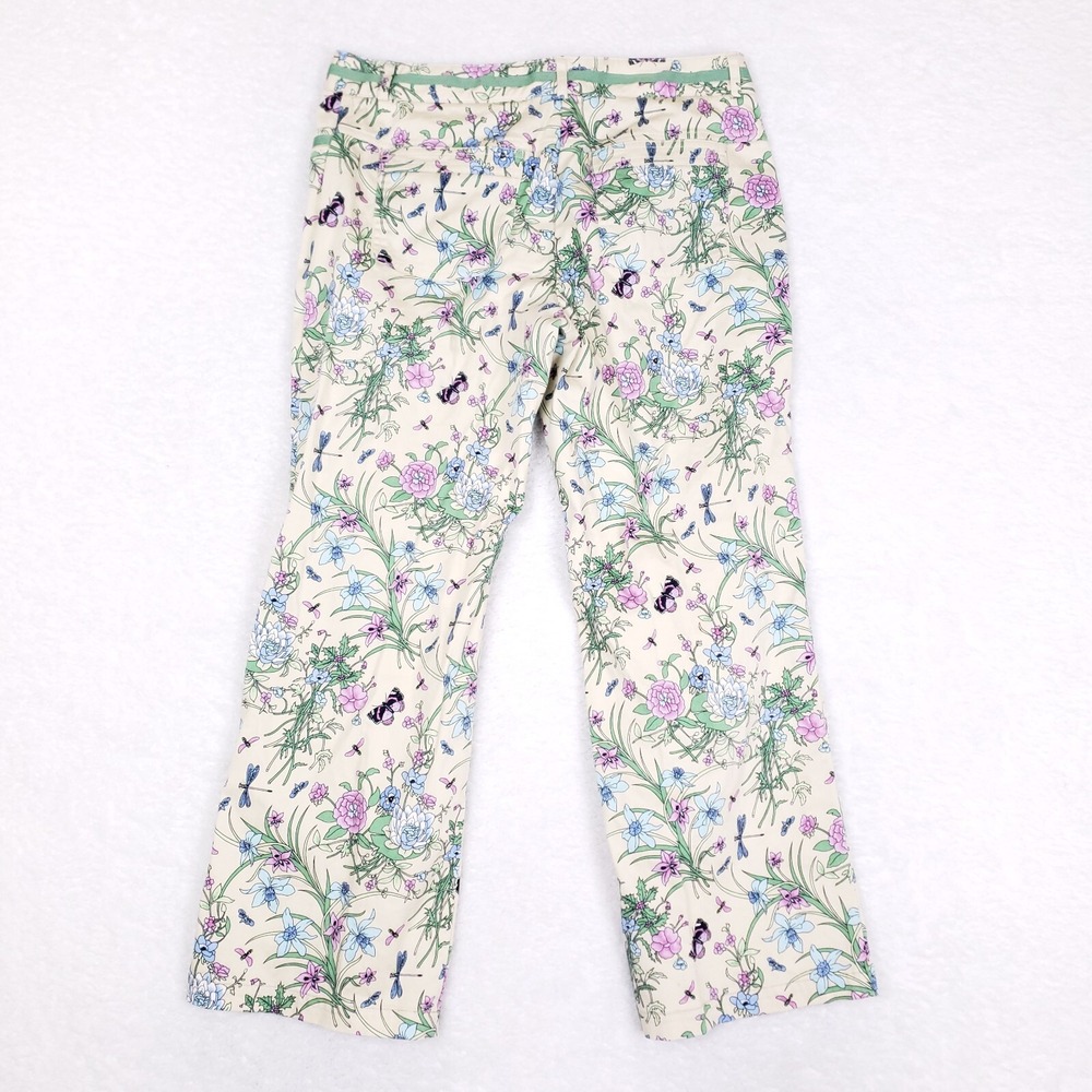 Casual Corner Pants Floral Print Straight Leg Size 6 Beige‎ Gardencore Y2K - Picture 9 of 10